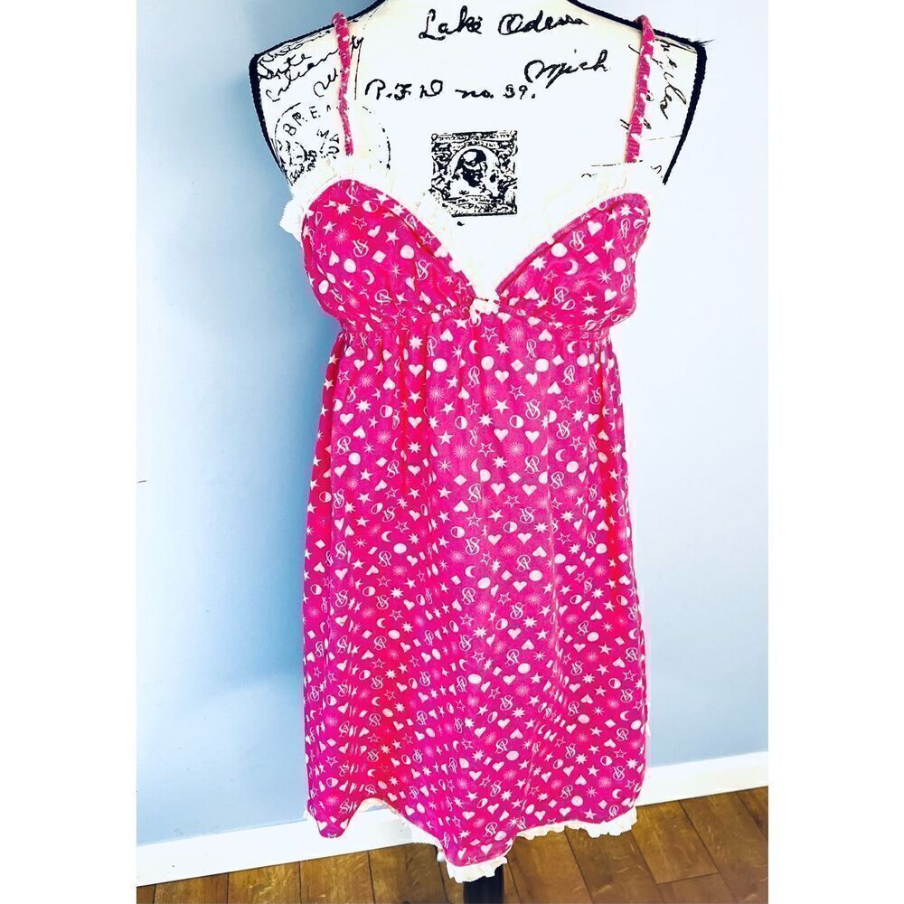 Victoria's Secret Women's L Pink Lace Babydoll Nightie Nightgown Loungewear